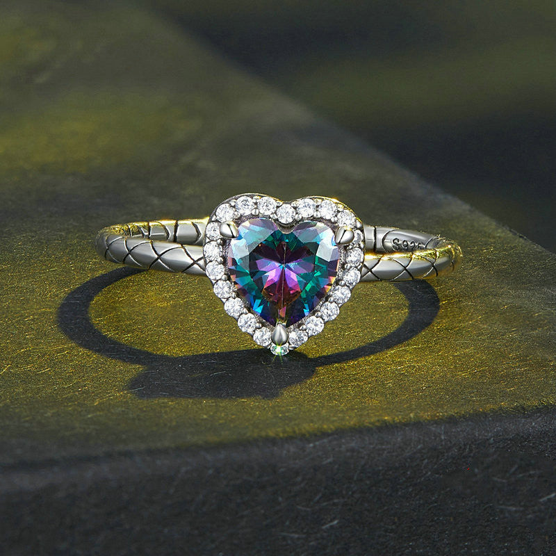 Women's Retro Colored Loving Heart Ring